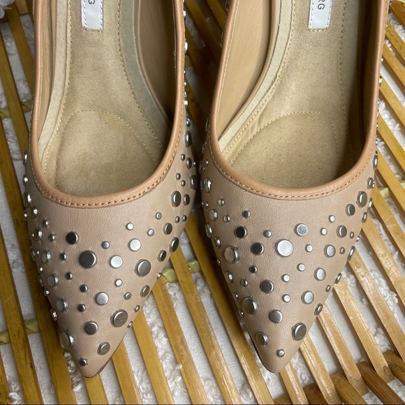 Diana Von Furstenberg Nude Silver Studded Heels sz 7.5 - Picture 5 of 10